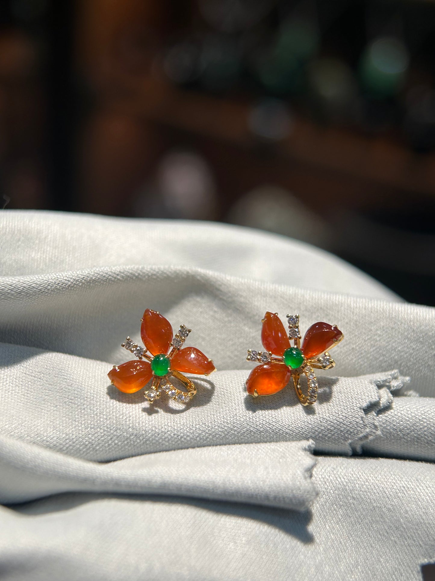 Irregular Red Jadeite Earring (E318)