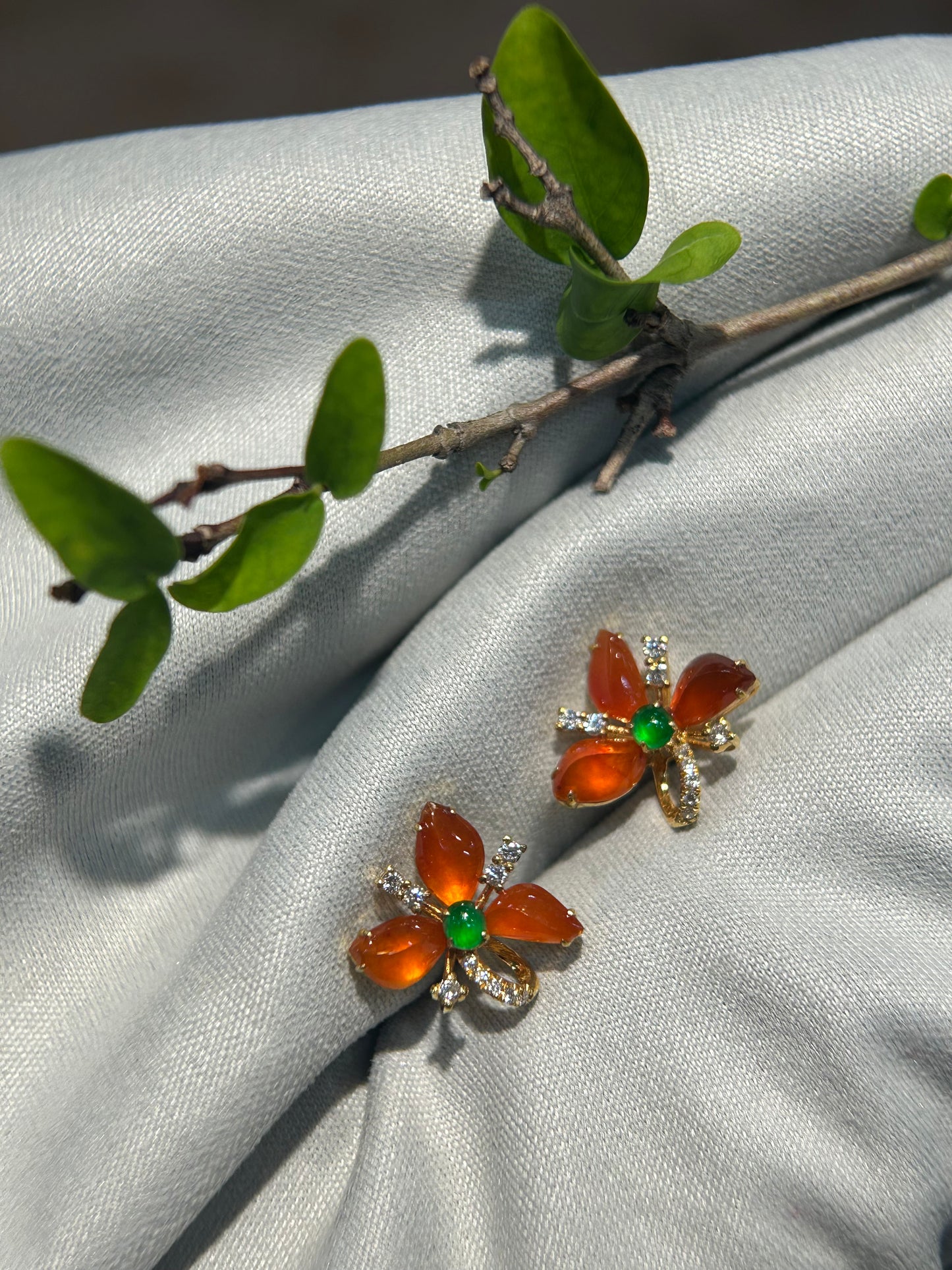Irregular Red Jadeite Earring (E318)