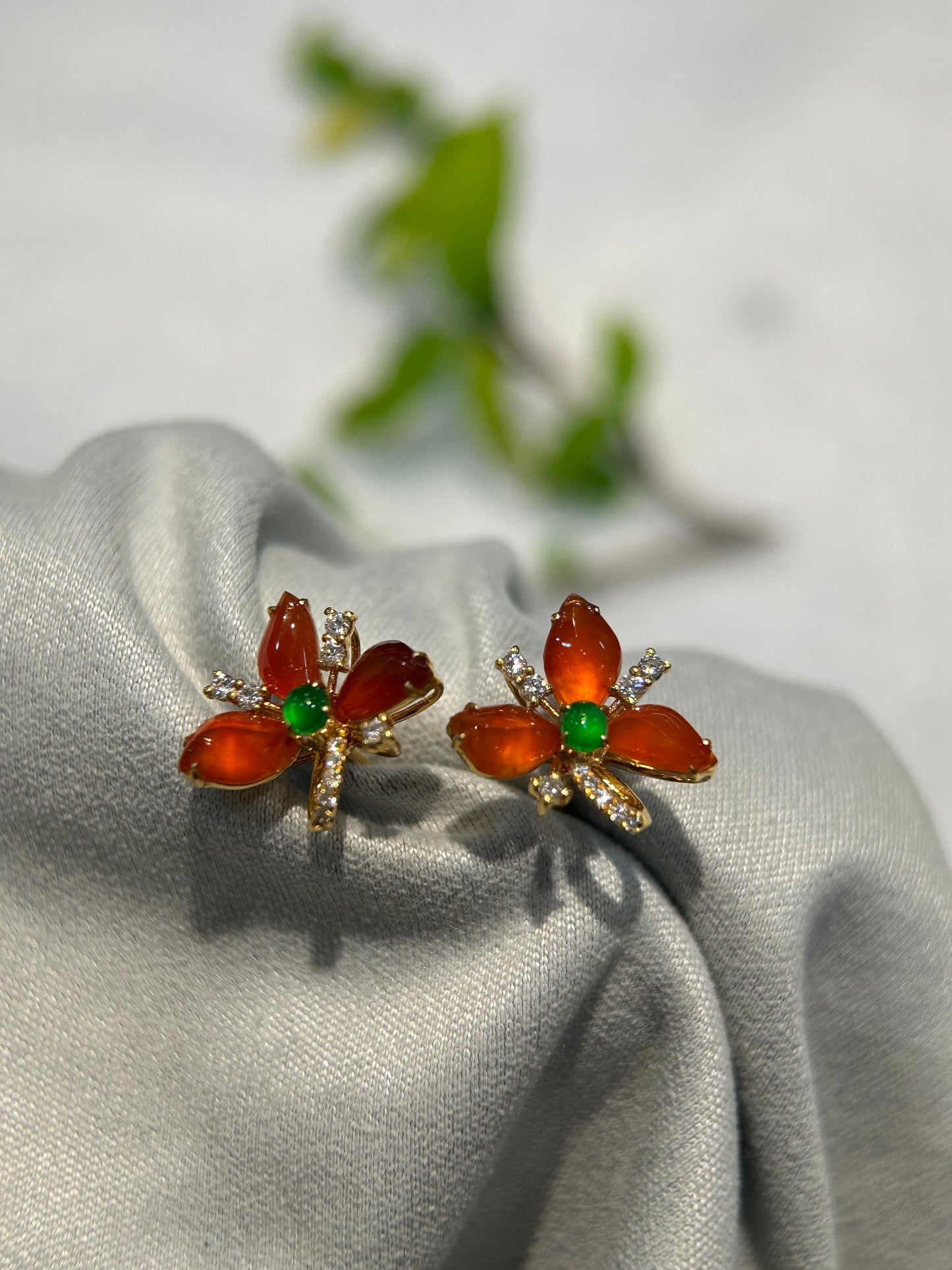 Irregular Red Jadeite Earring (E318)