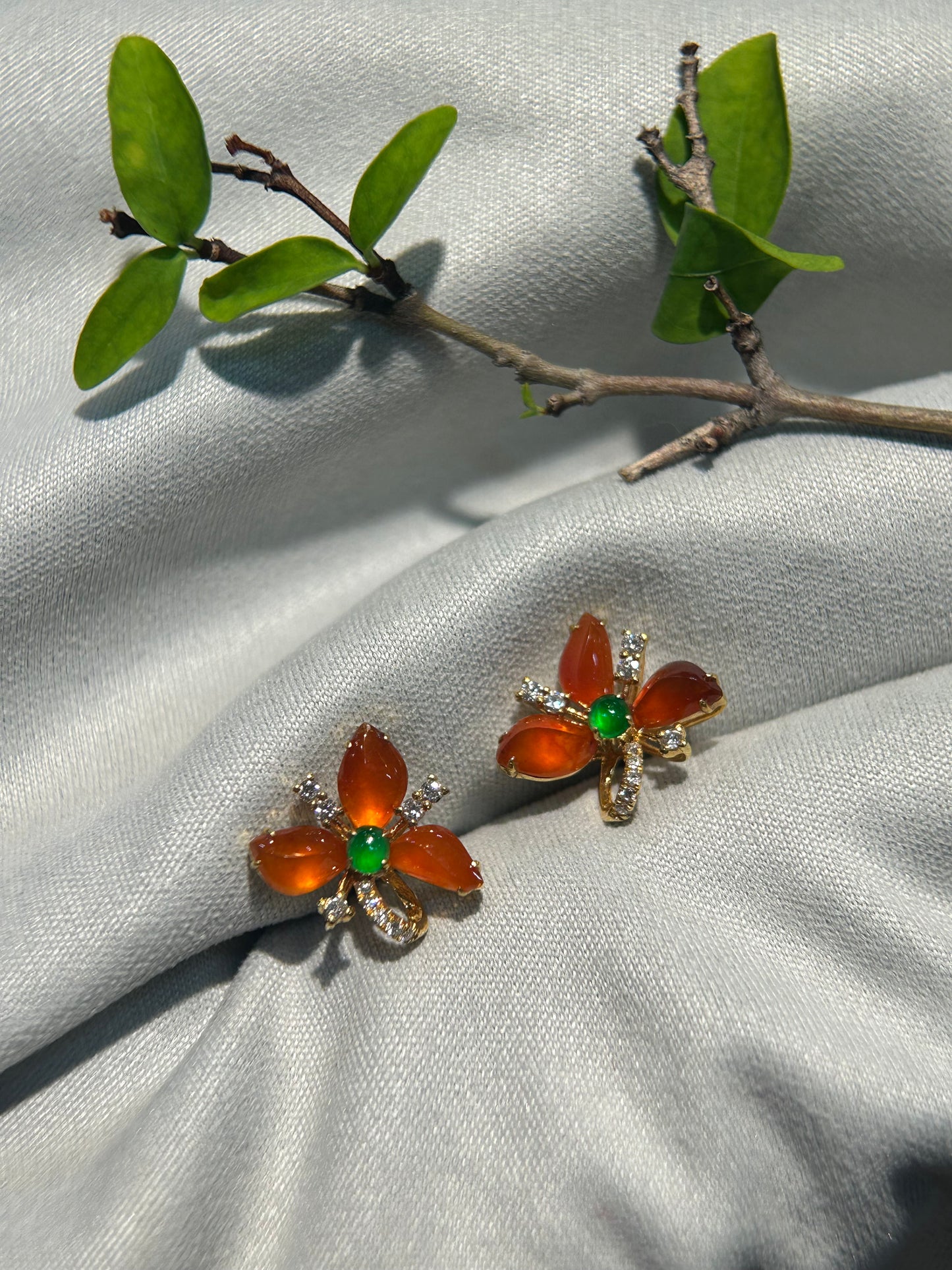 Irregular Red Jadeite Earring (E318)