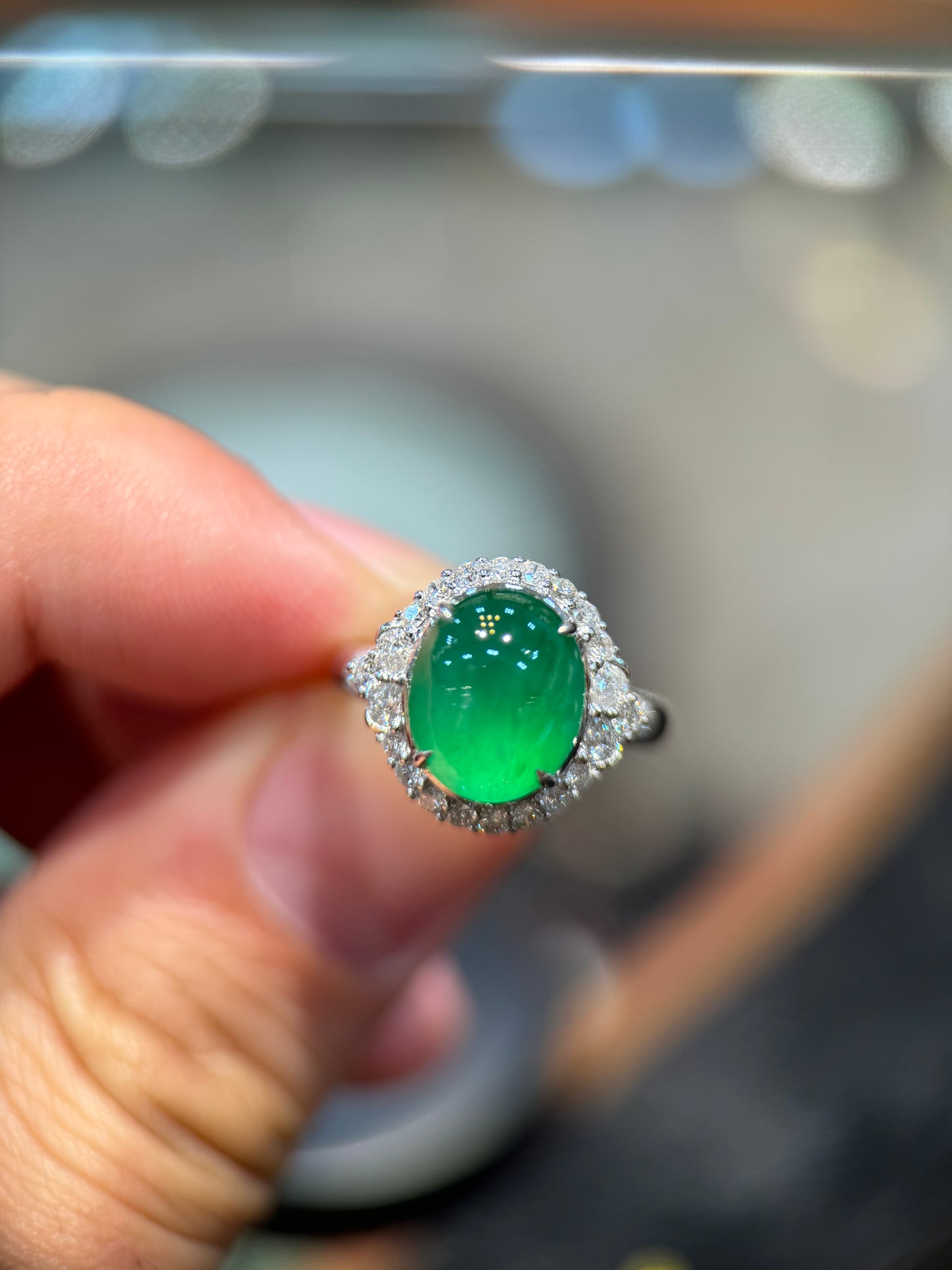 Icy Green Cabochon Ring (R136)