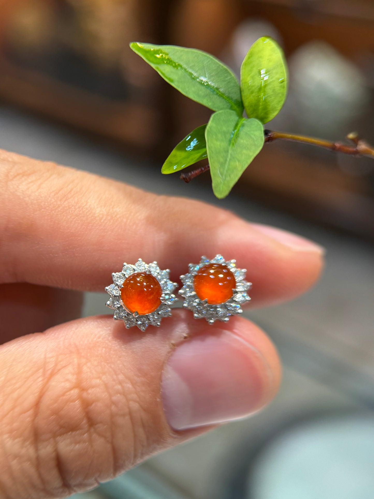 Orangey Red Cabochon Earring (E322)