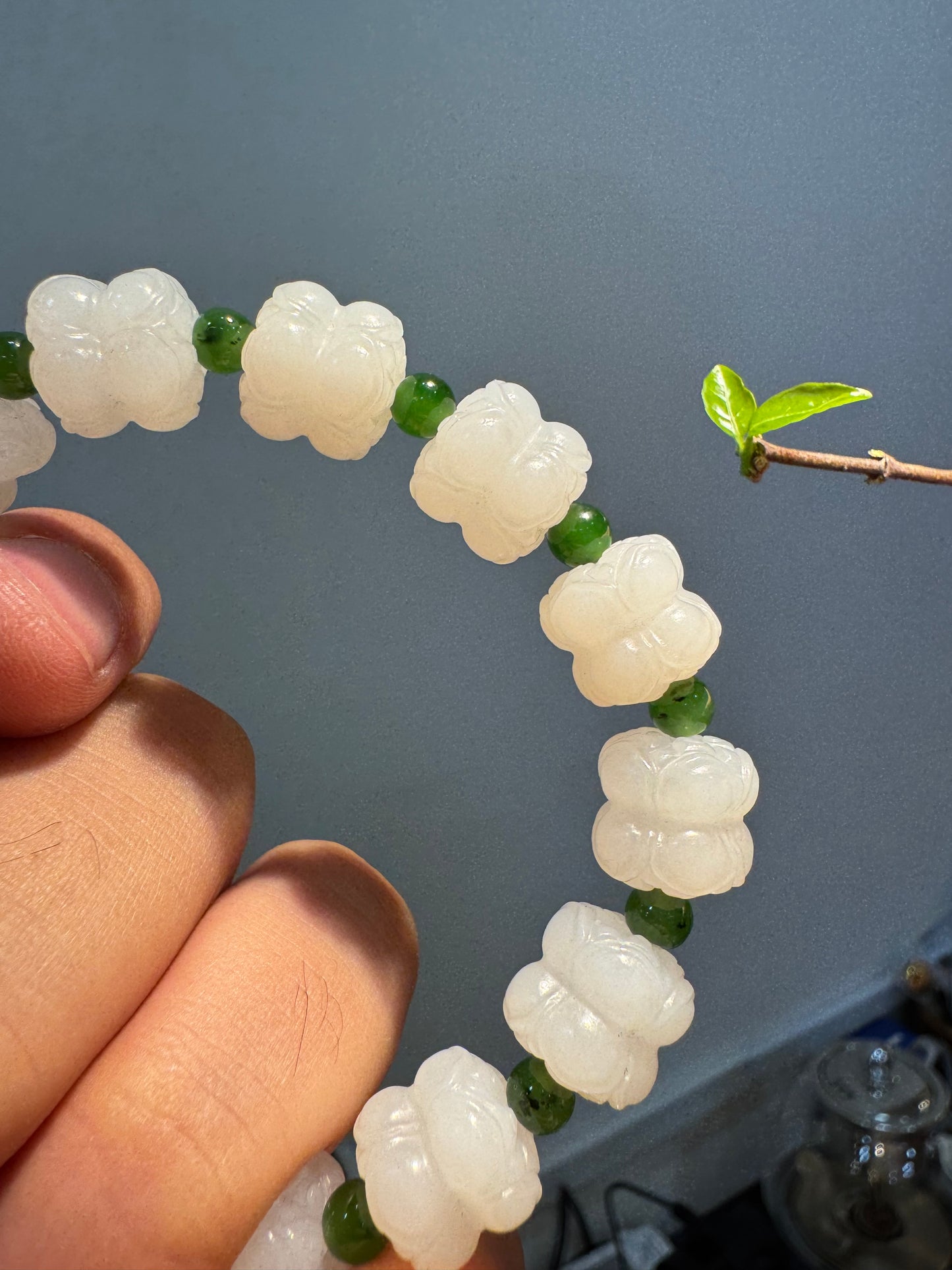 Nephrite Lotus Bracelet (B026)