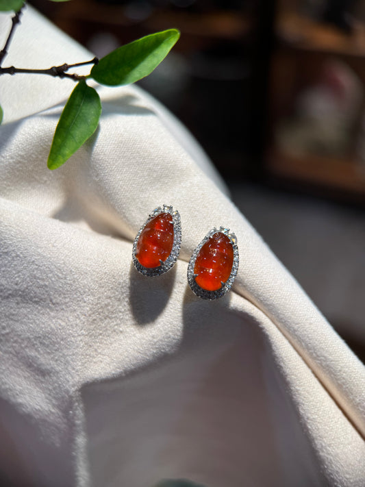 Red Jade Pea Pod Earring (E326)
