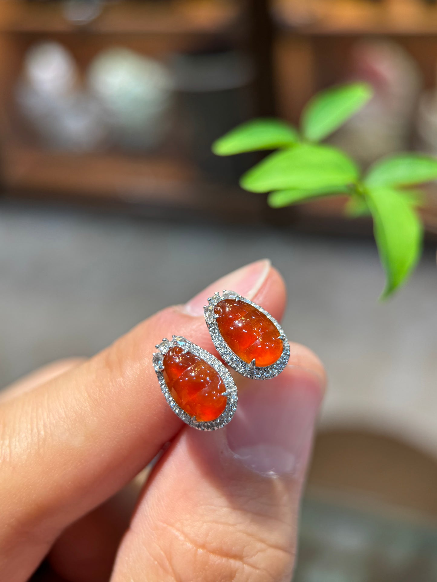 Red Jade Pea Pod Earring (E326)