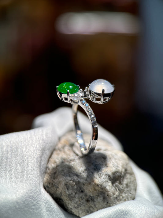 Green & Icy Cabochon Jade Ring (R116)