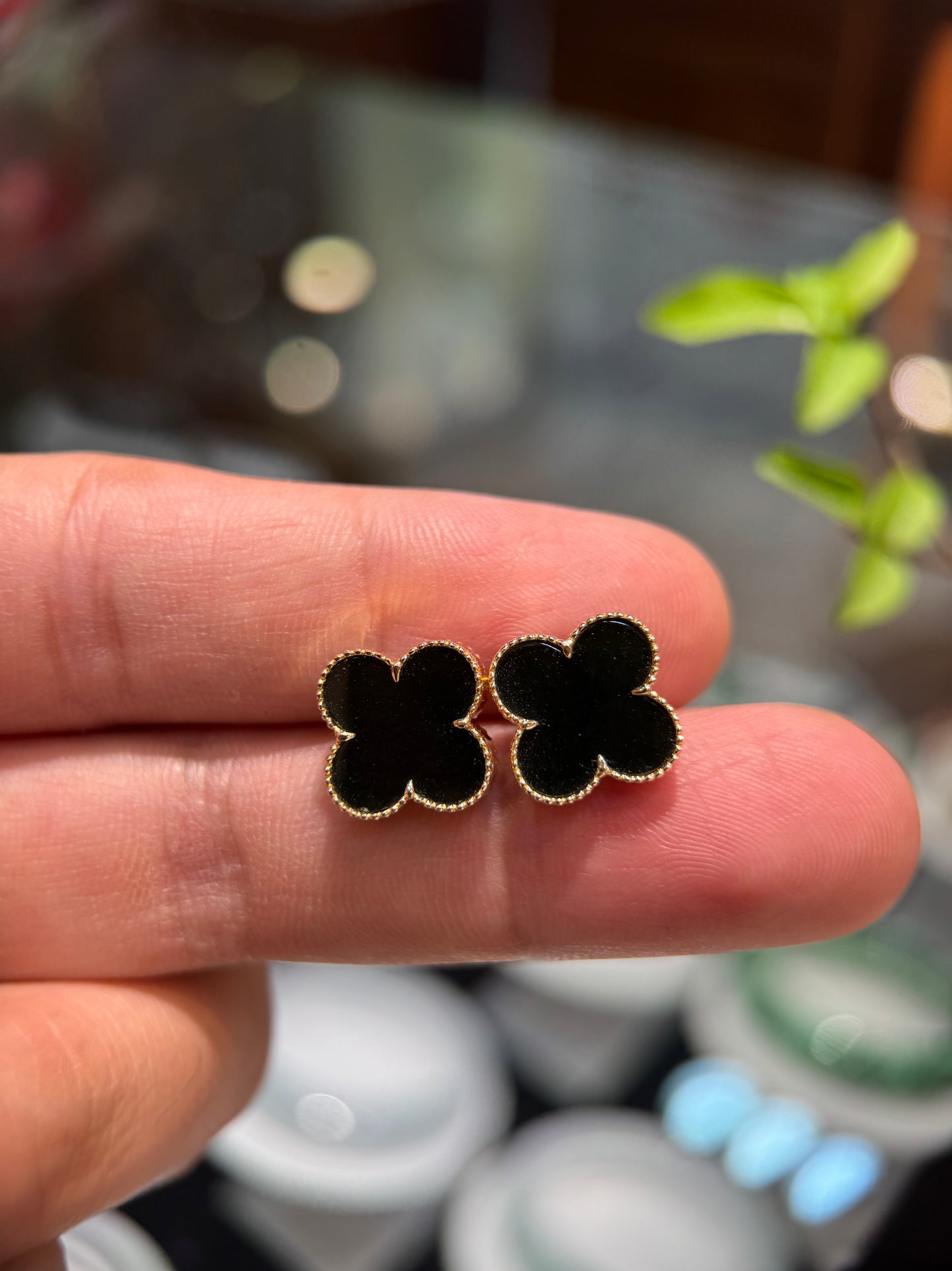 Omphacite Clover Leaf Earring (E339)