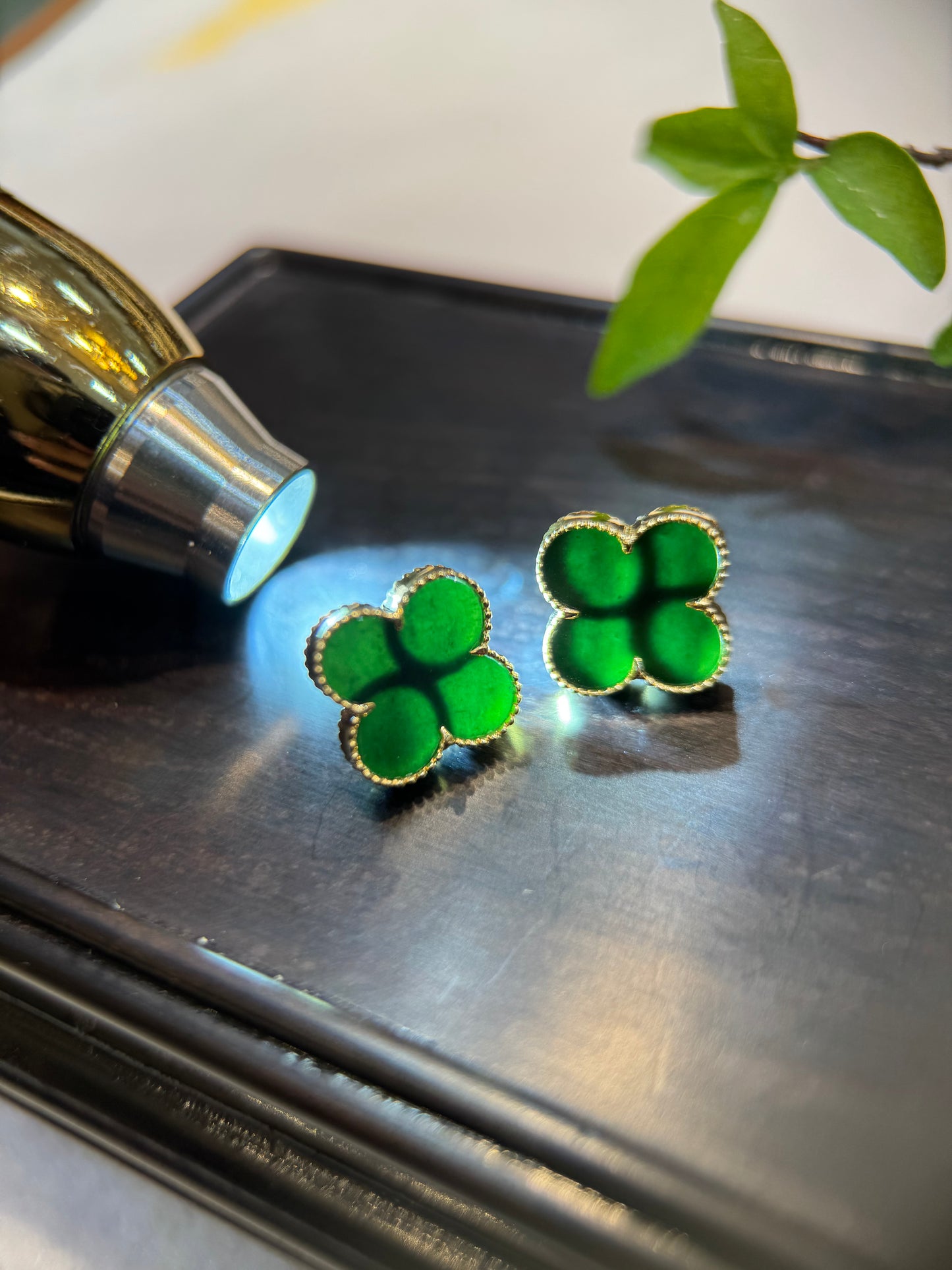Omphacite Clover Leaf Earring (E339)