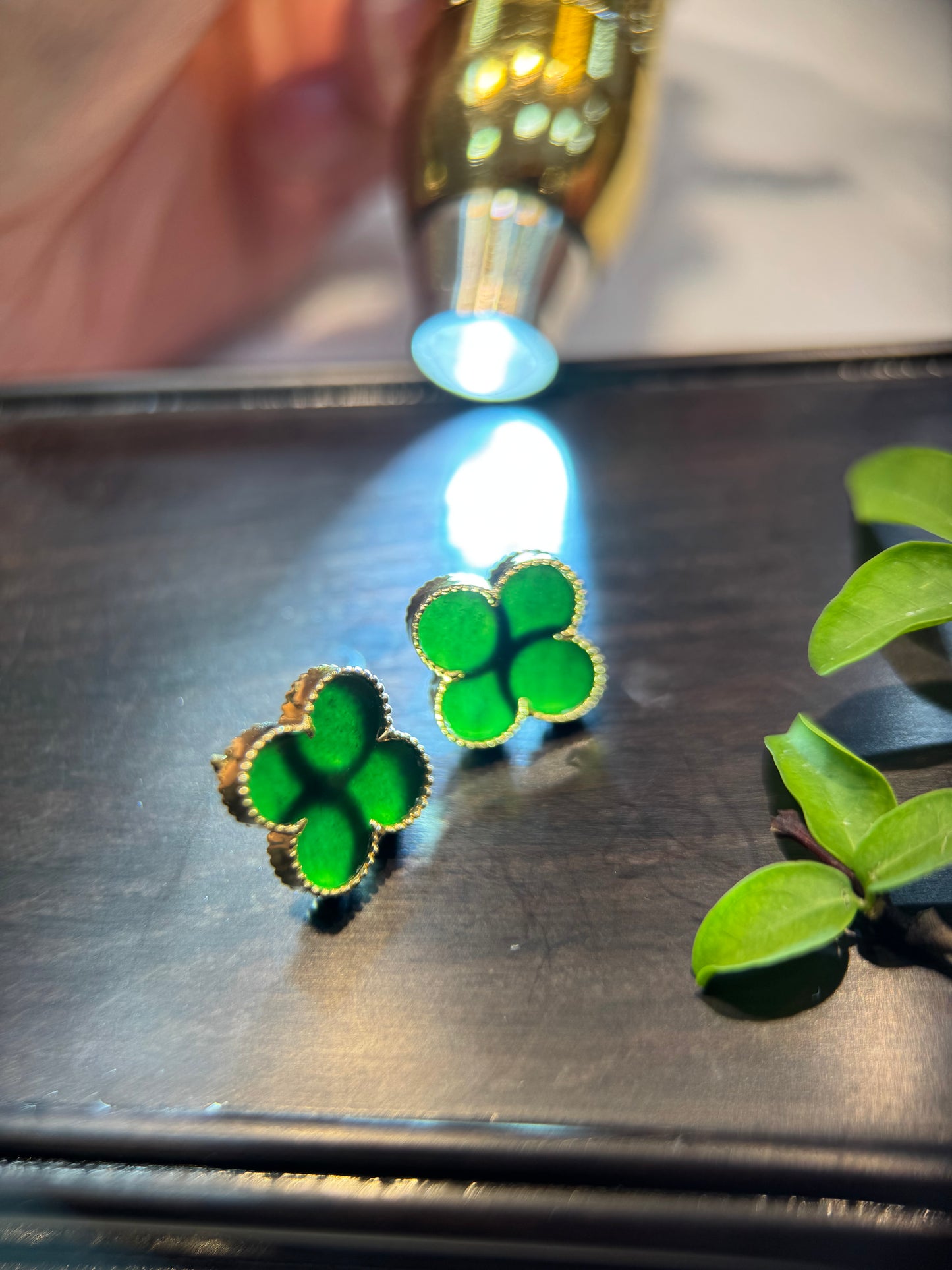 Omphacite Clover Leaf Earring (E339)