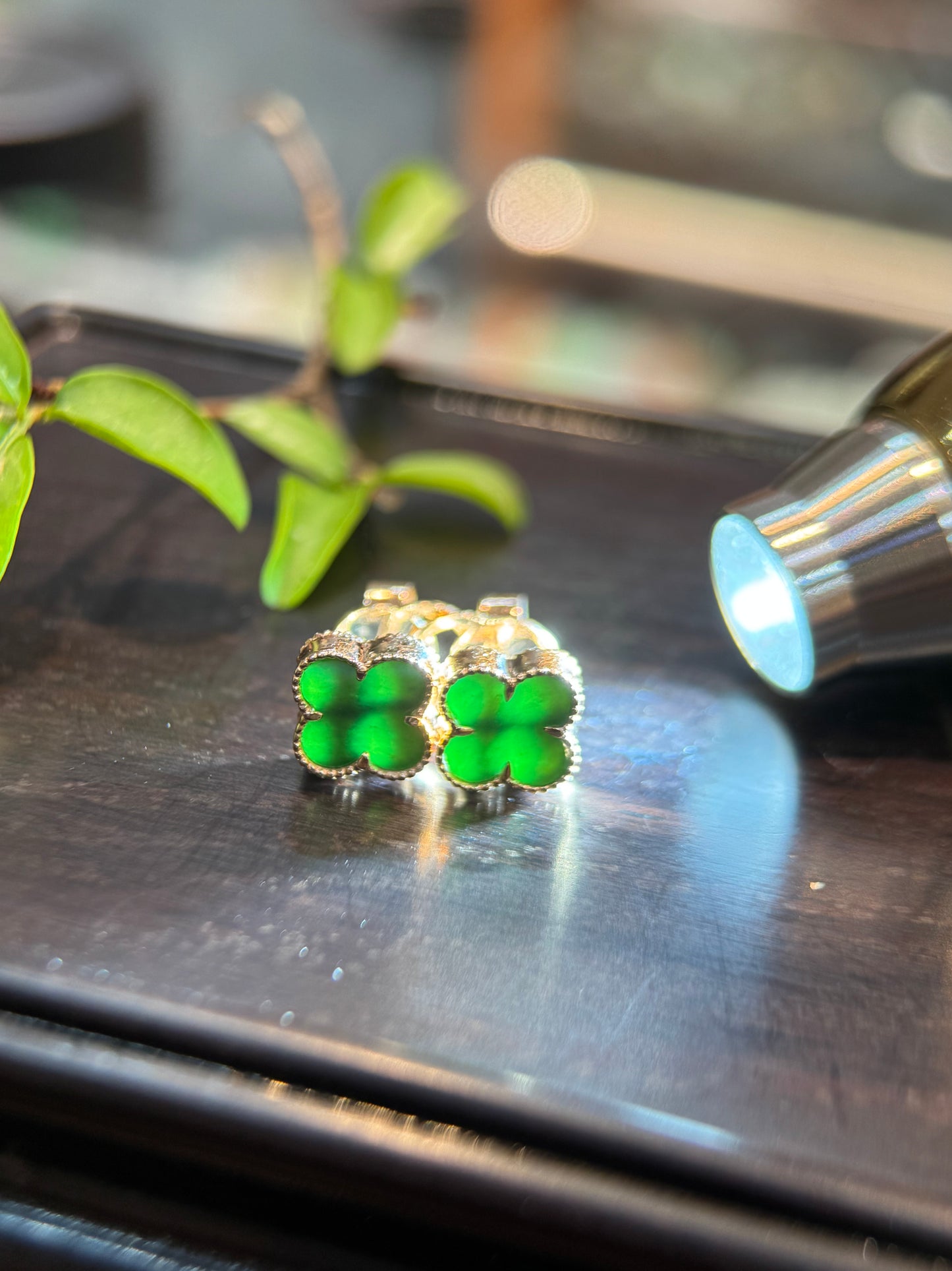 Omphacite Clover Leaf Earring (E340)