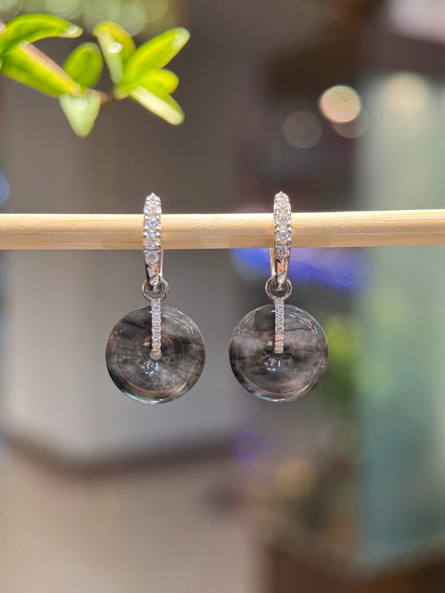Back Jade Safety Coin Earring (E342)