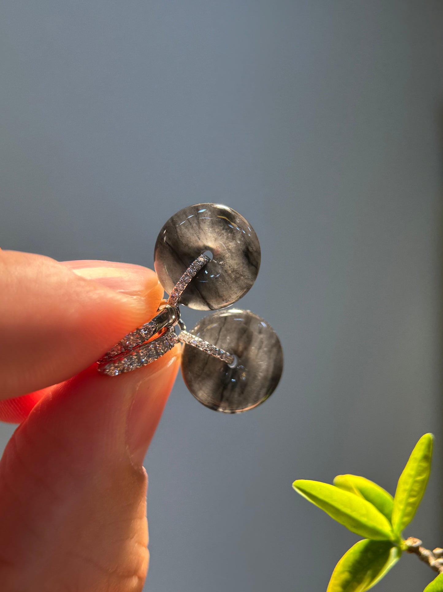 Back Jade Safety Coin Earring (E342)