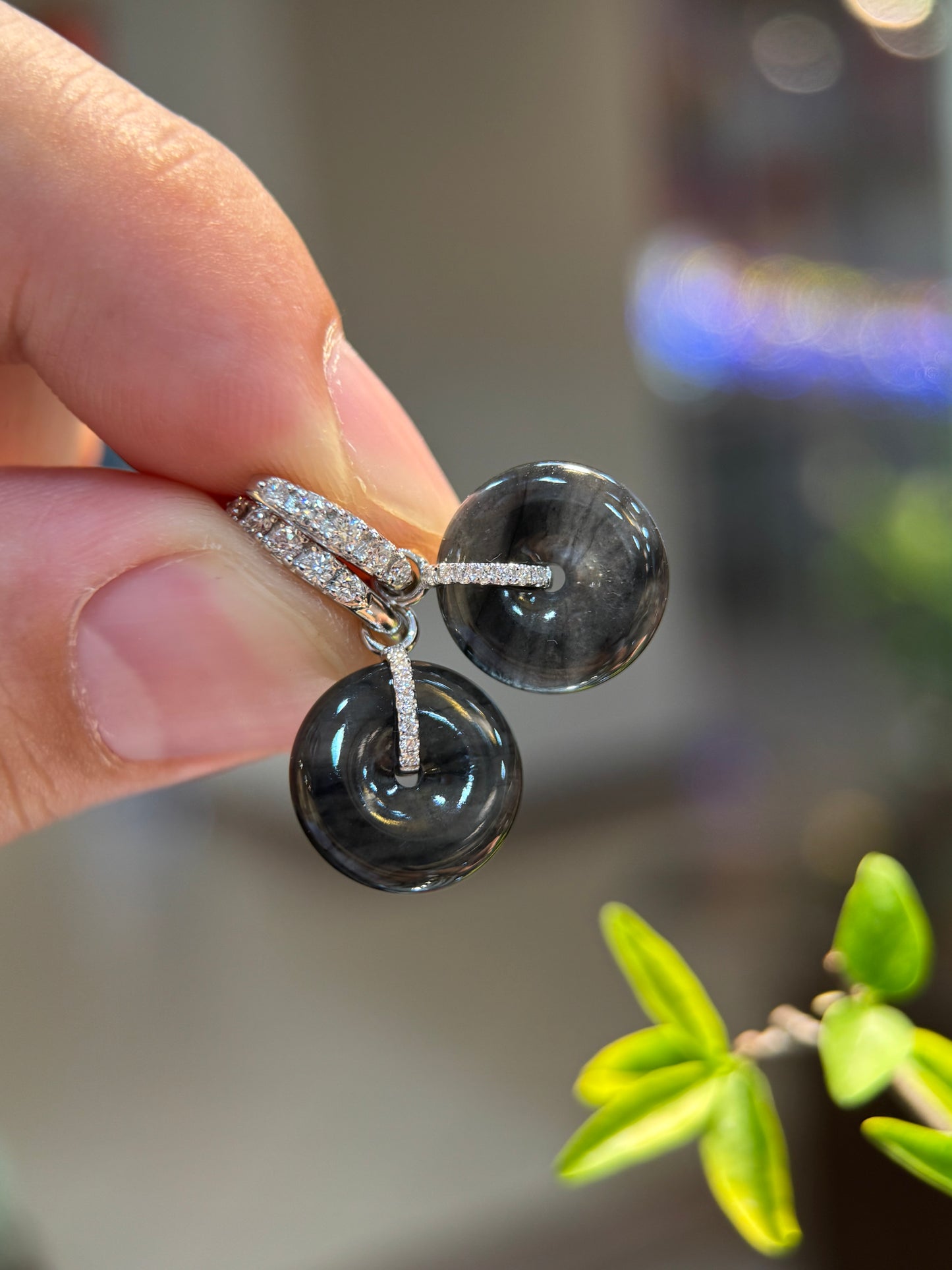 Back Jade Safety Coin Earring (E342)