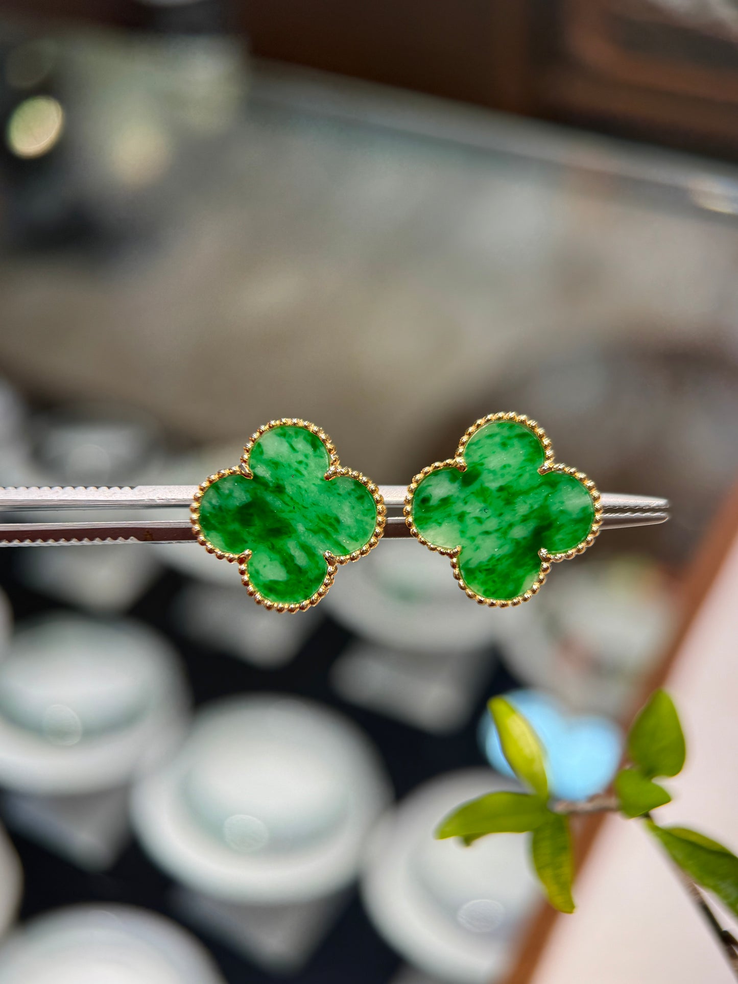 Green Clover Leaf Earring (E344)