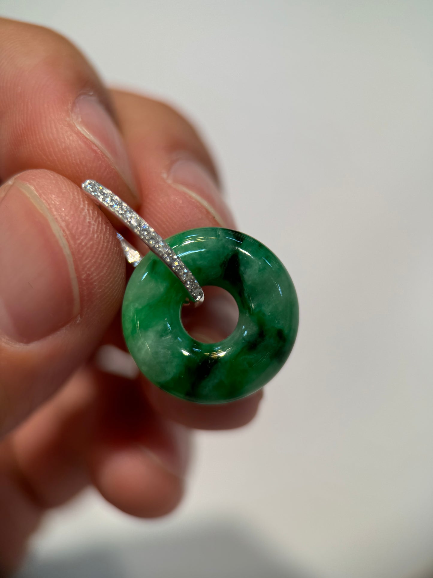 Dark Green Donut Shape Jade Earring (E308)