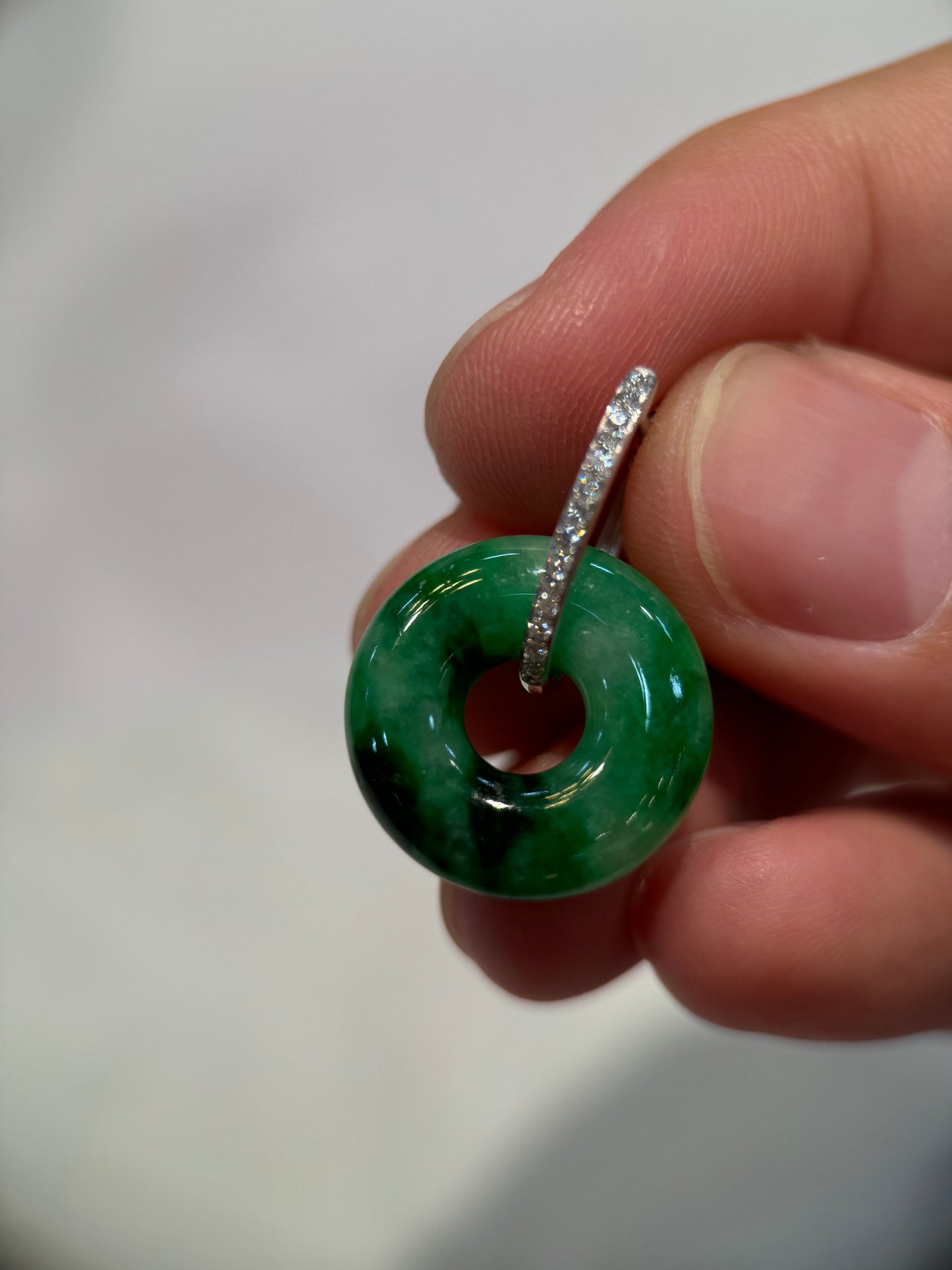 Dark Green Donut Shape Jade Earring (E308)