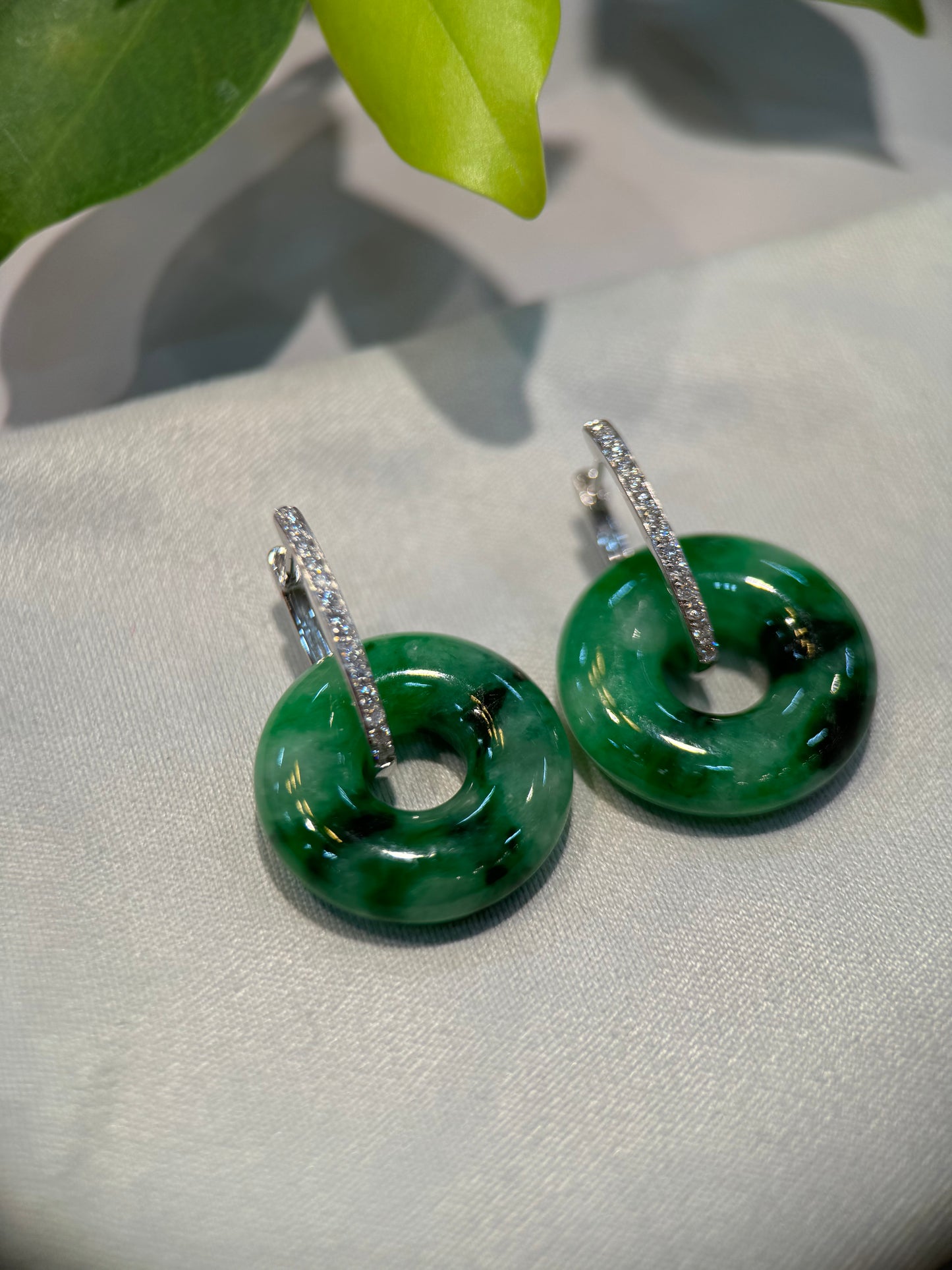 Dark Green Donut Shape Jade Earring (E308)