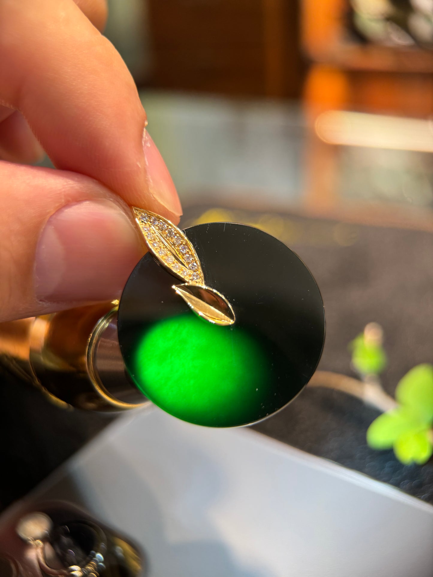 Omphacite Safety Coin Pendant (P161)