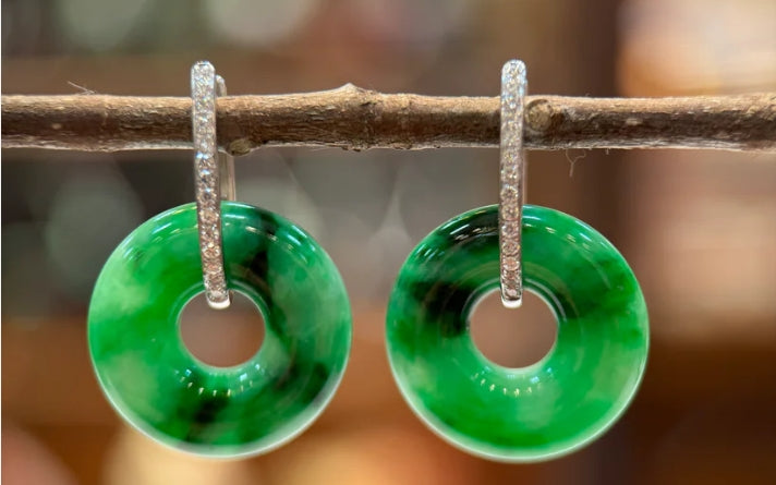 Discovering Elegance: My Experience with Shuanghua's Dark Green Donut Shape Jade Earrings