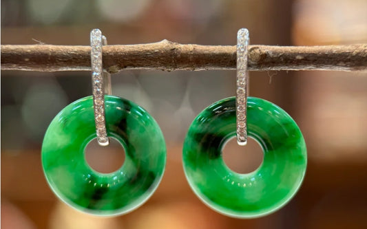 Discovering Elegance: My Experience with Shuanghua's Dark Green Donut Shape Jade Earrings