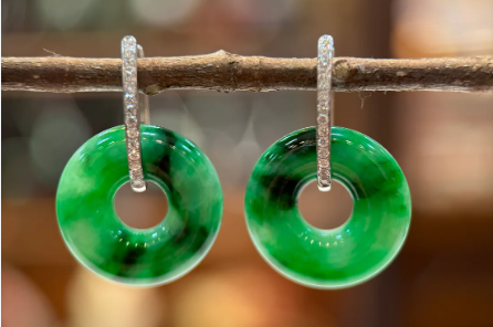 Embrace Elegance with the Dark Green Donut Shape Jade Earring (E308)
