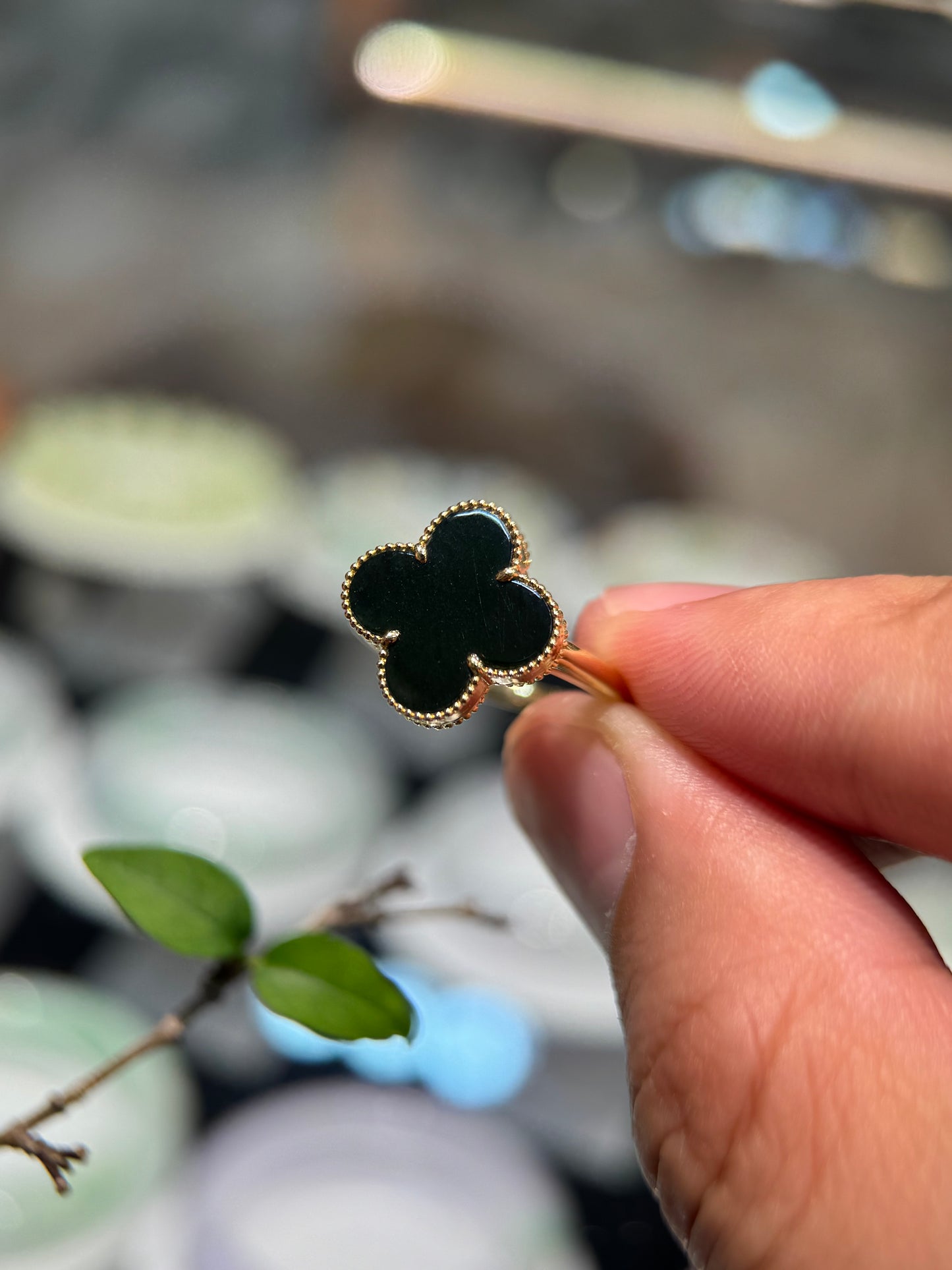 Omphacite Clover Leaf Ring (R159)