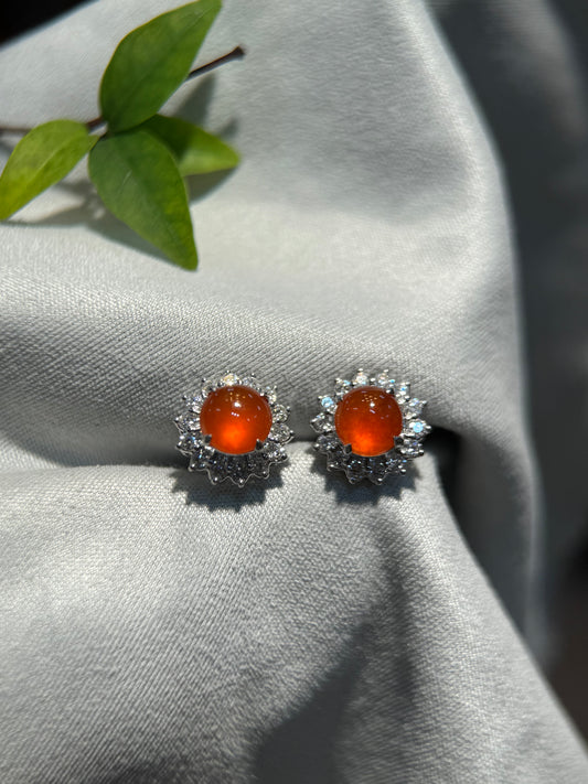 Orangey Red Cabochon Earring (E322)