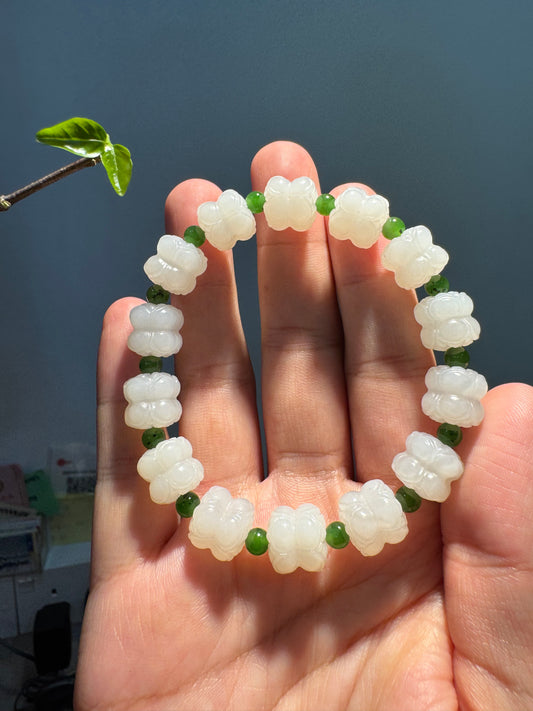 Nephrite Lotus Bracelet (B026)