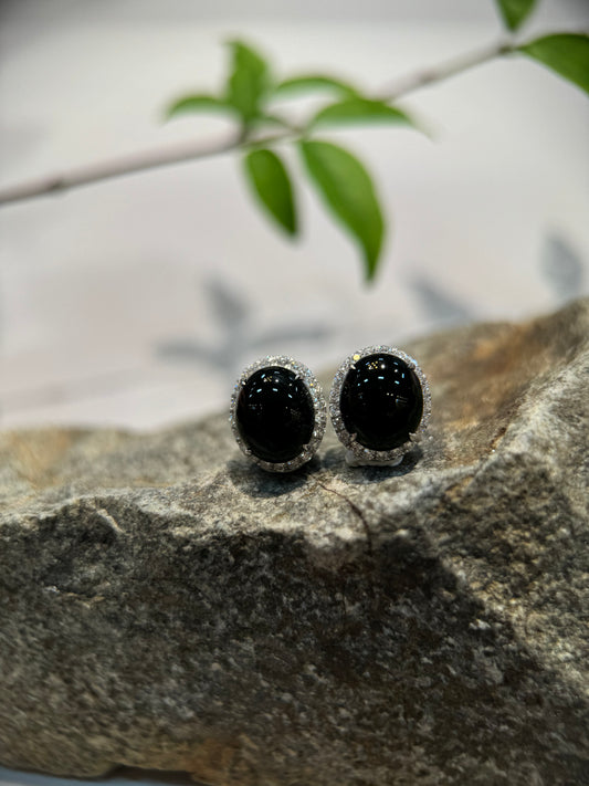 Omphacite Cabochon Earring (E306)