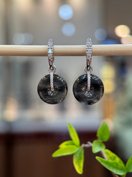 Back Jade Safety Coin Earring (E342）