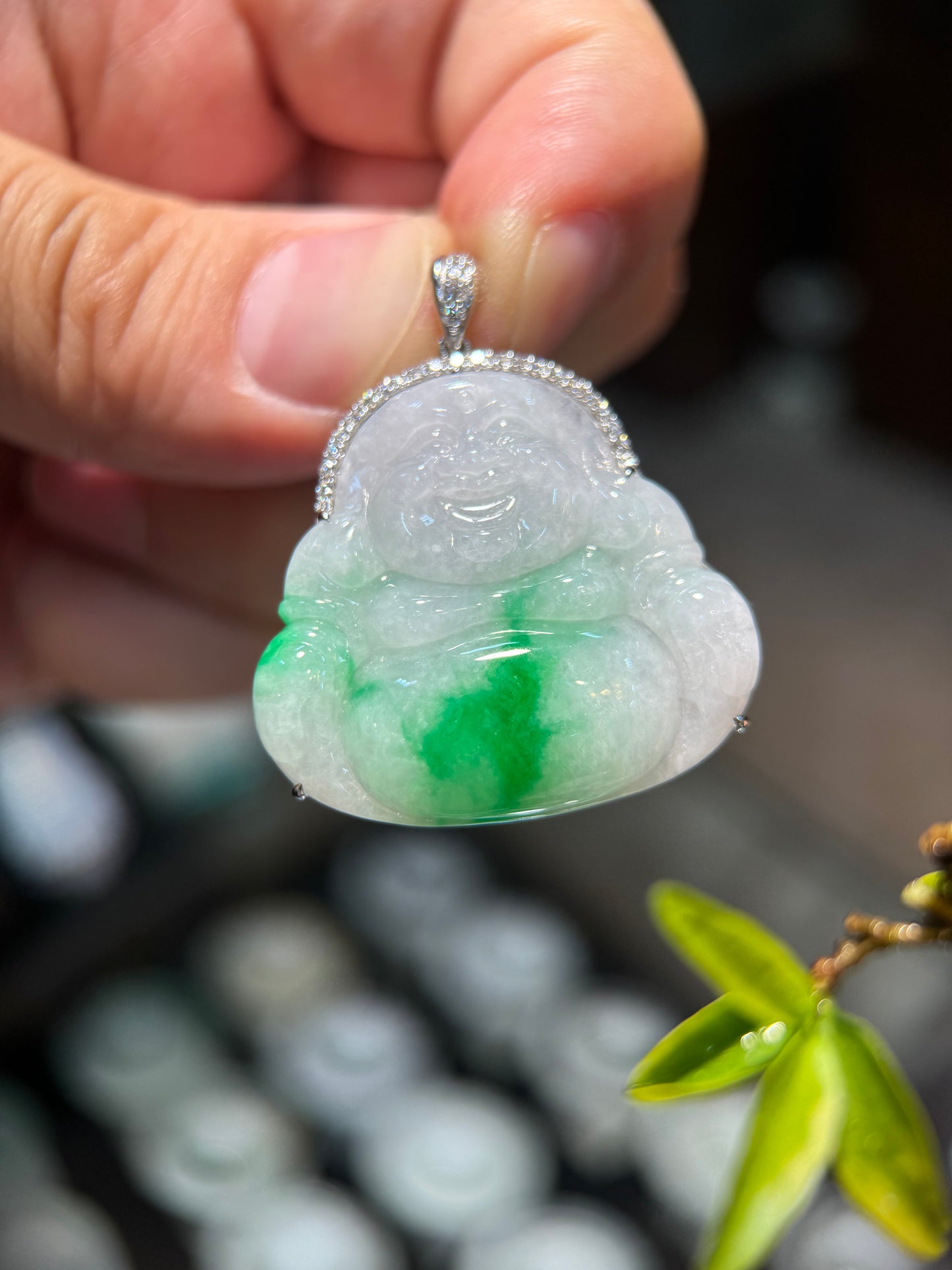 Green Laughing Buddha Pendant (P158)
