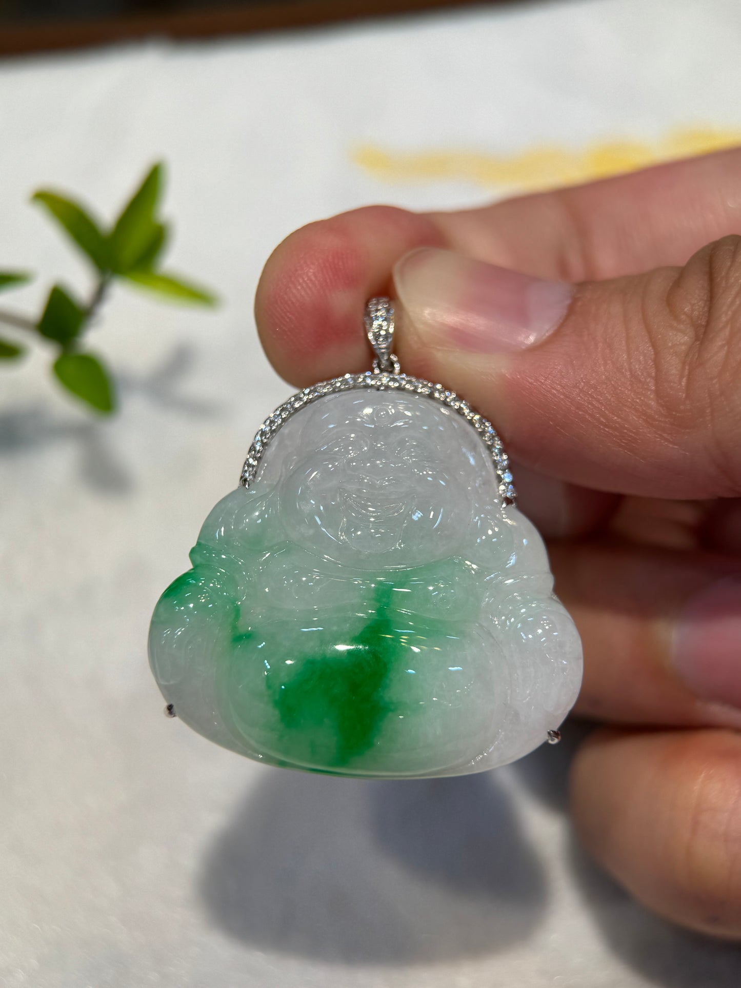 Green Laughing Buddha Pendant (P158)