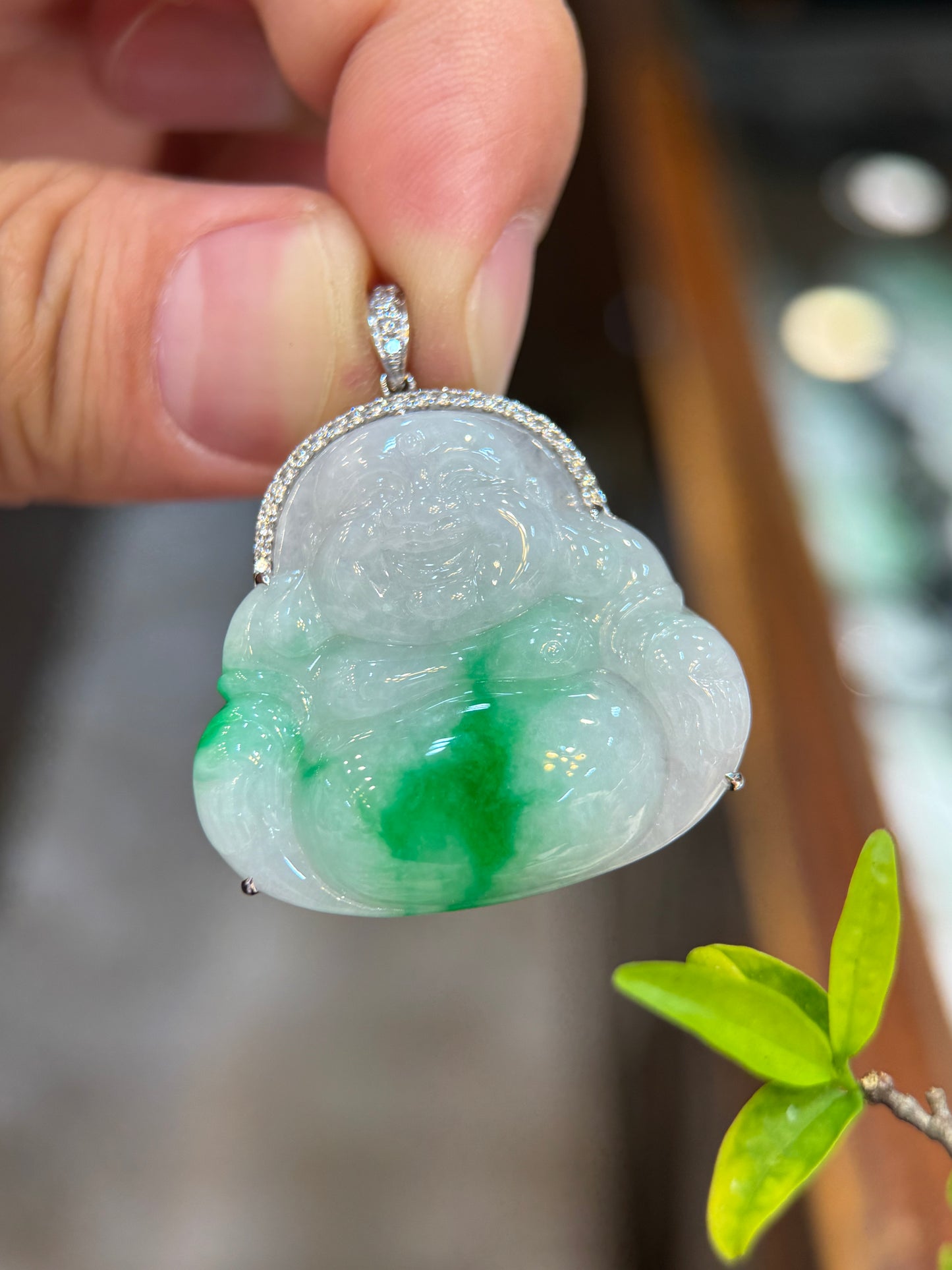 Green Laughing Buddha Pendant (P158)