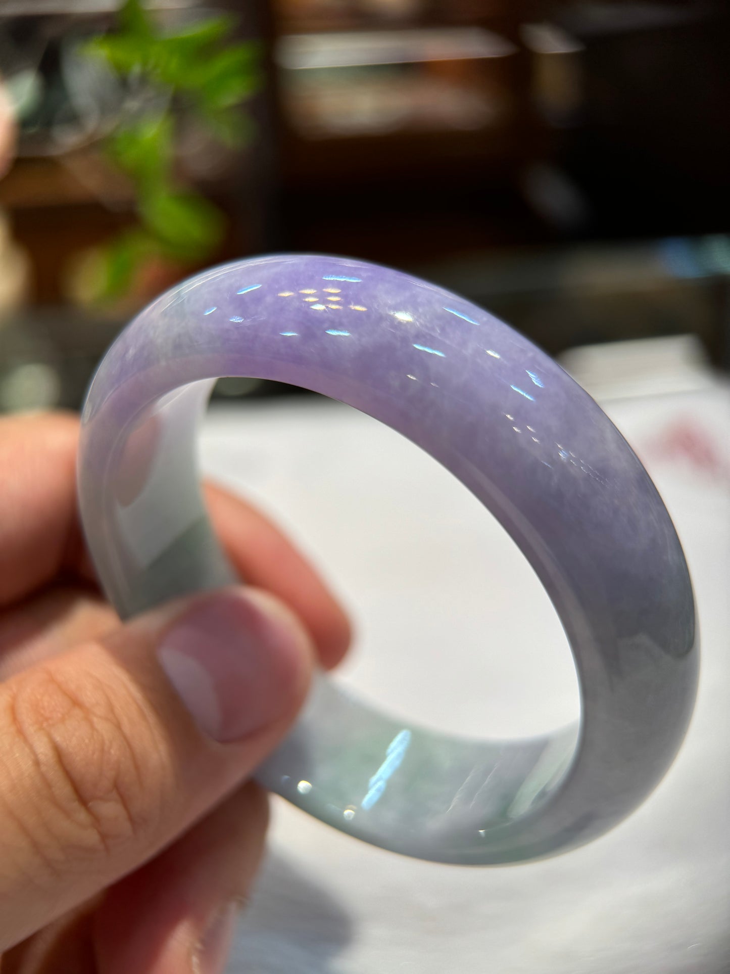 Lavender with Green jadeite Bangle (B011)