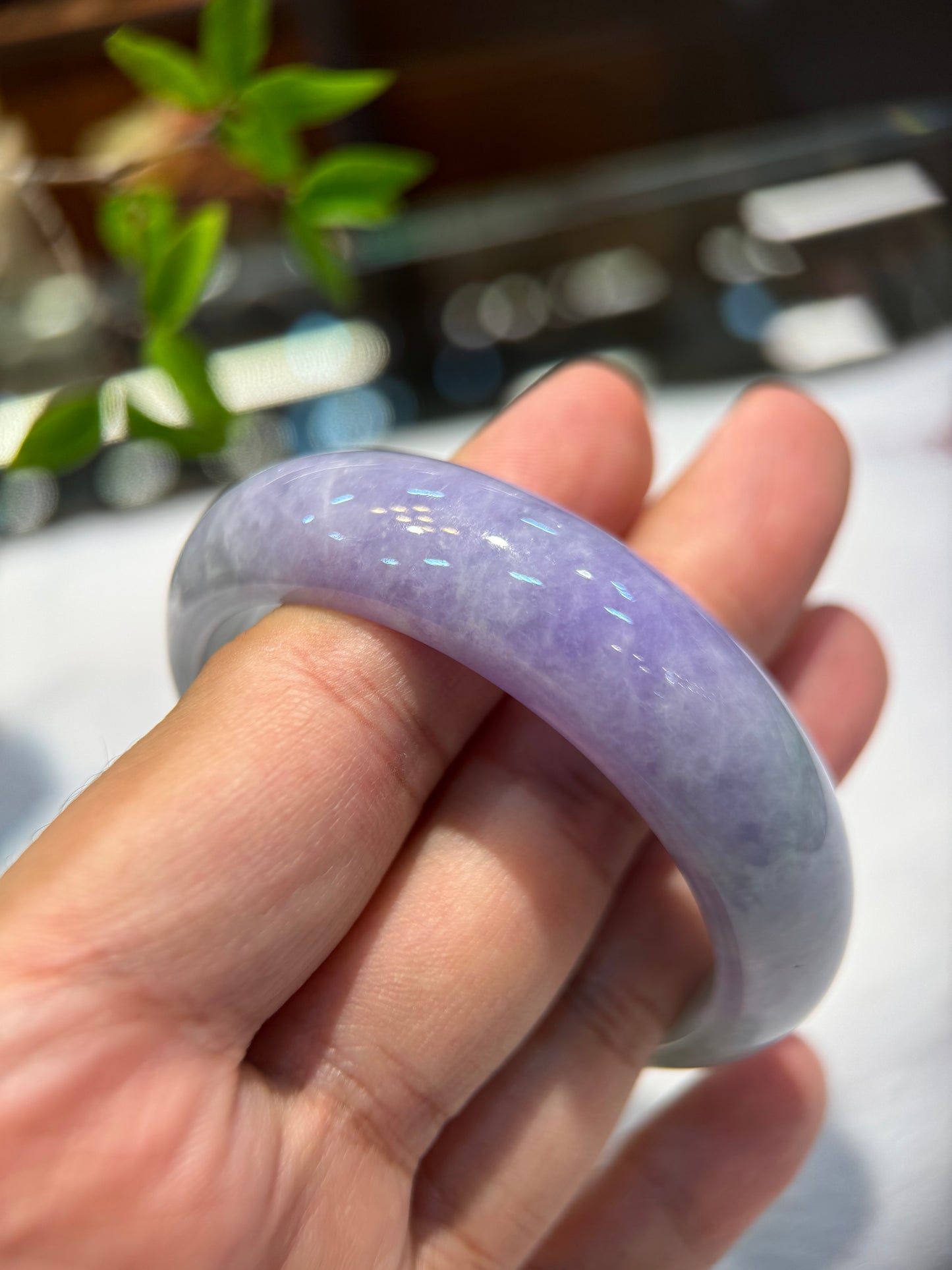Lavender with Green jadeite Bangle (B011)