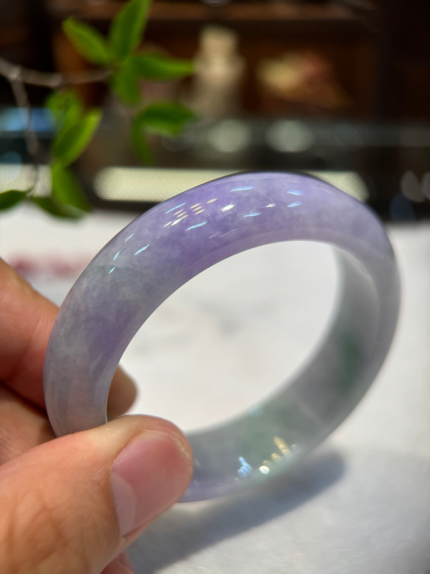 Lavender with Green jadeite Bangle (B011)