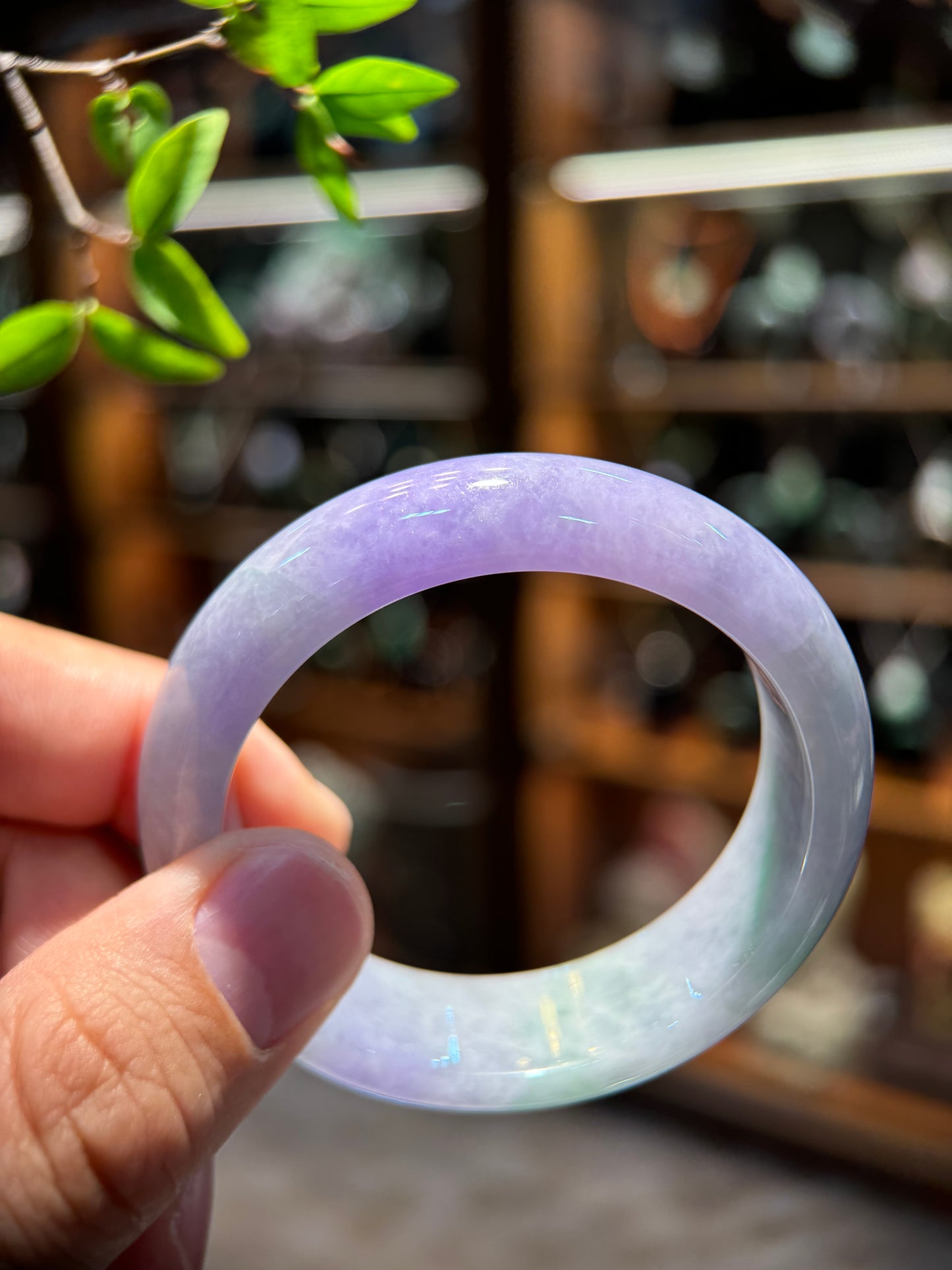 Lavender with Green jadeite Bangle (B011)