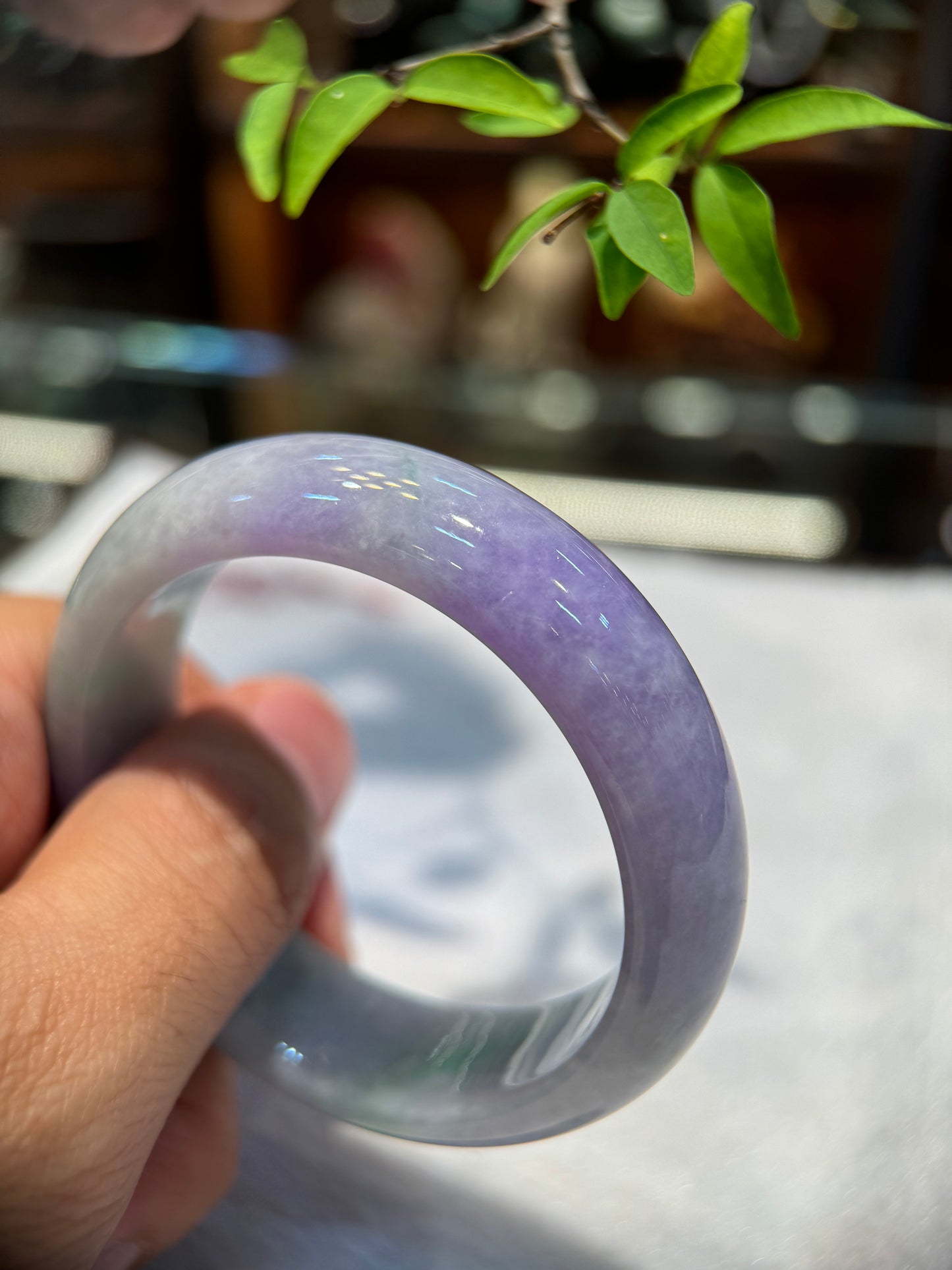 Lavender with Green jadeite Bangle (B011)
